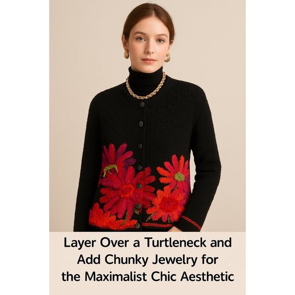 Handmade Susan Bristol Flower Knit Sweater | Bold Cottagecore Statement Cardigan - Picture 3 of 12